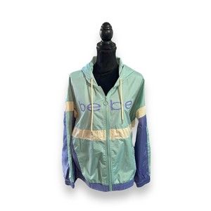 Bebe Sport Women's Hooded Windbreaker Track Jacket Size L Sage Green / Purple